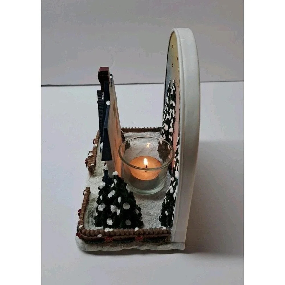 Poly Resin Candle Holder Christmas Scene Holiday Decor Original Box The Bon-Ton